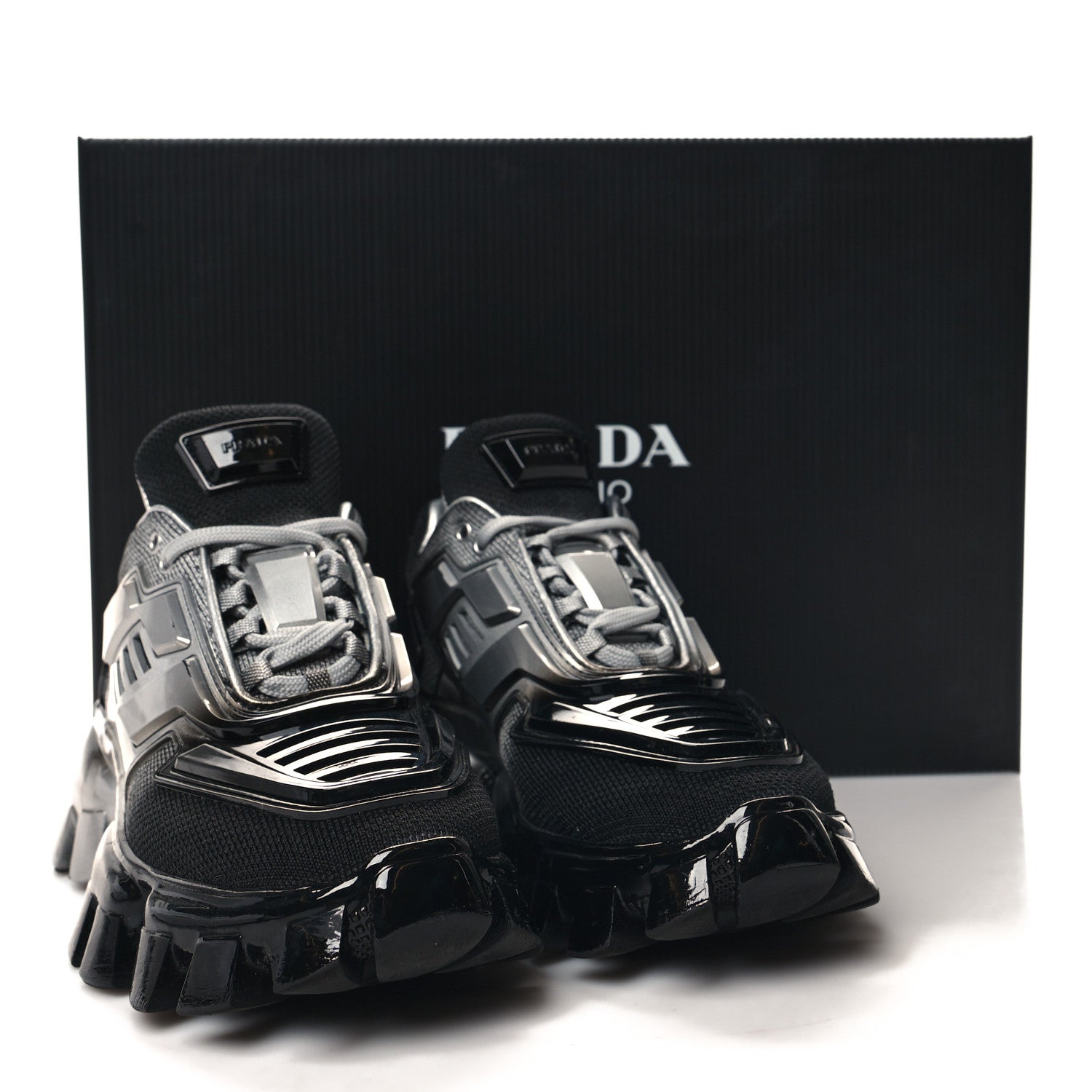 Prada Rubber Technical Knit Fabric Cloudbust Thunder Sneakers 35 Argento Black 9 of 9