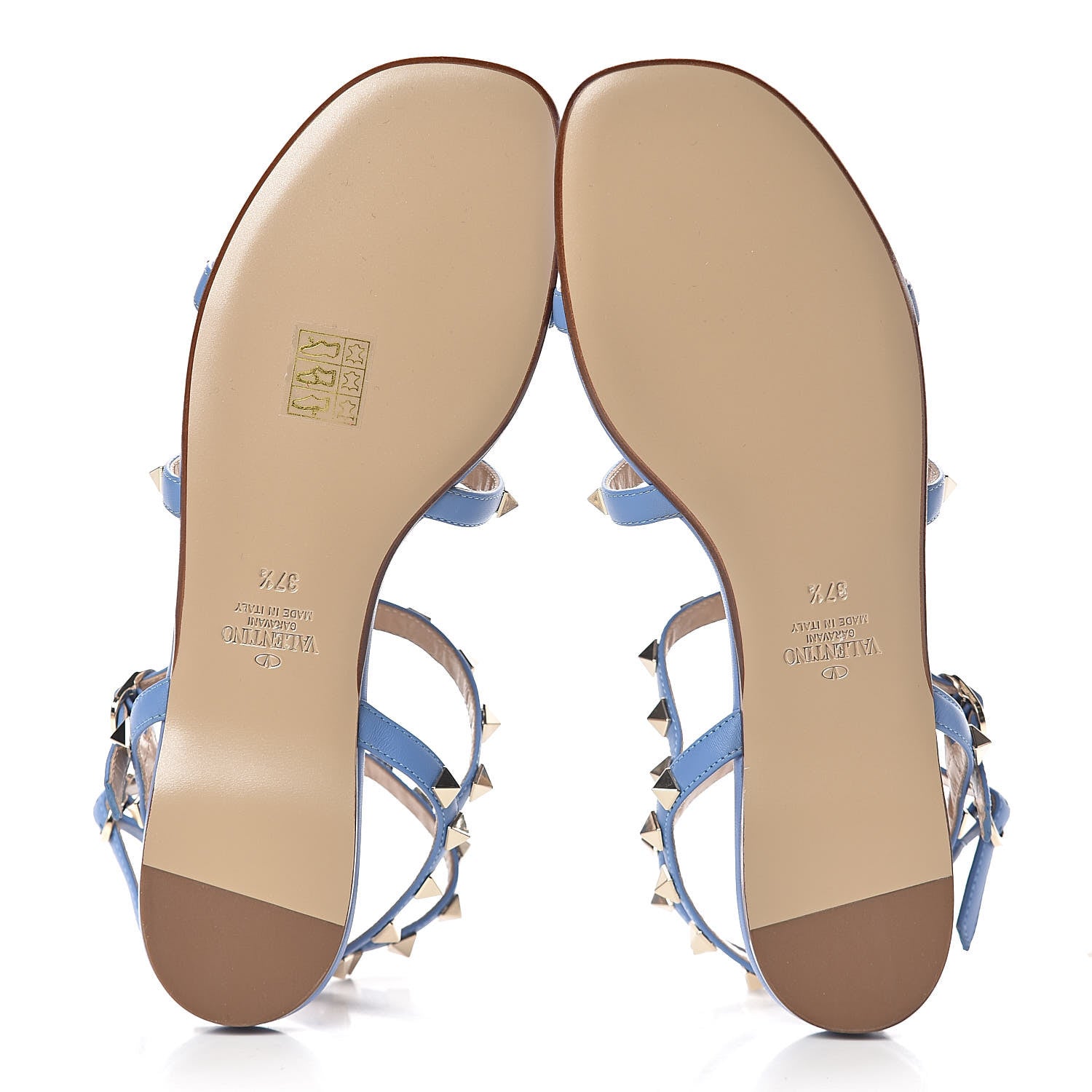 Valentino Garavani Calfskin Rockstud Gladiator Flat Sandals 37.5 Angel 7 of 8