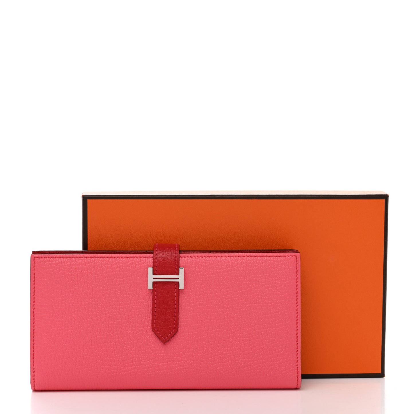 Chèvre Mysore Bi-Color Bearn Gusset Wallet Rose Lipstick Rouge Casaque