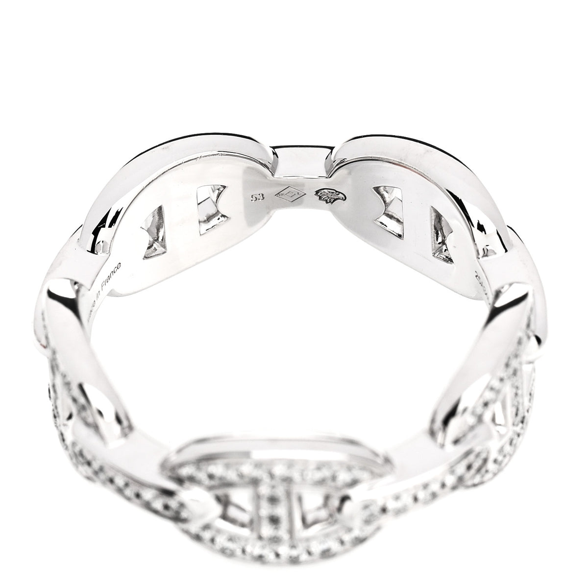 Hermes 18K White Gold Diamond PM d'Ancre Enchainee Ring 53 6.5 6 of 8