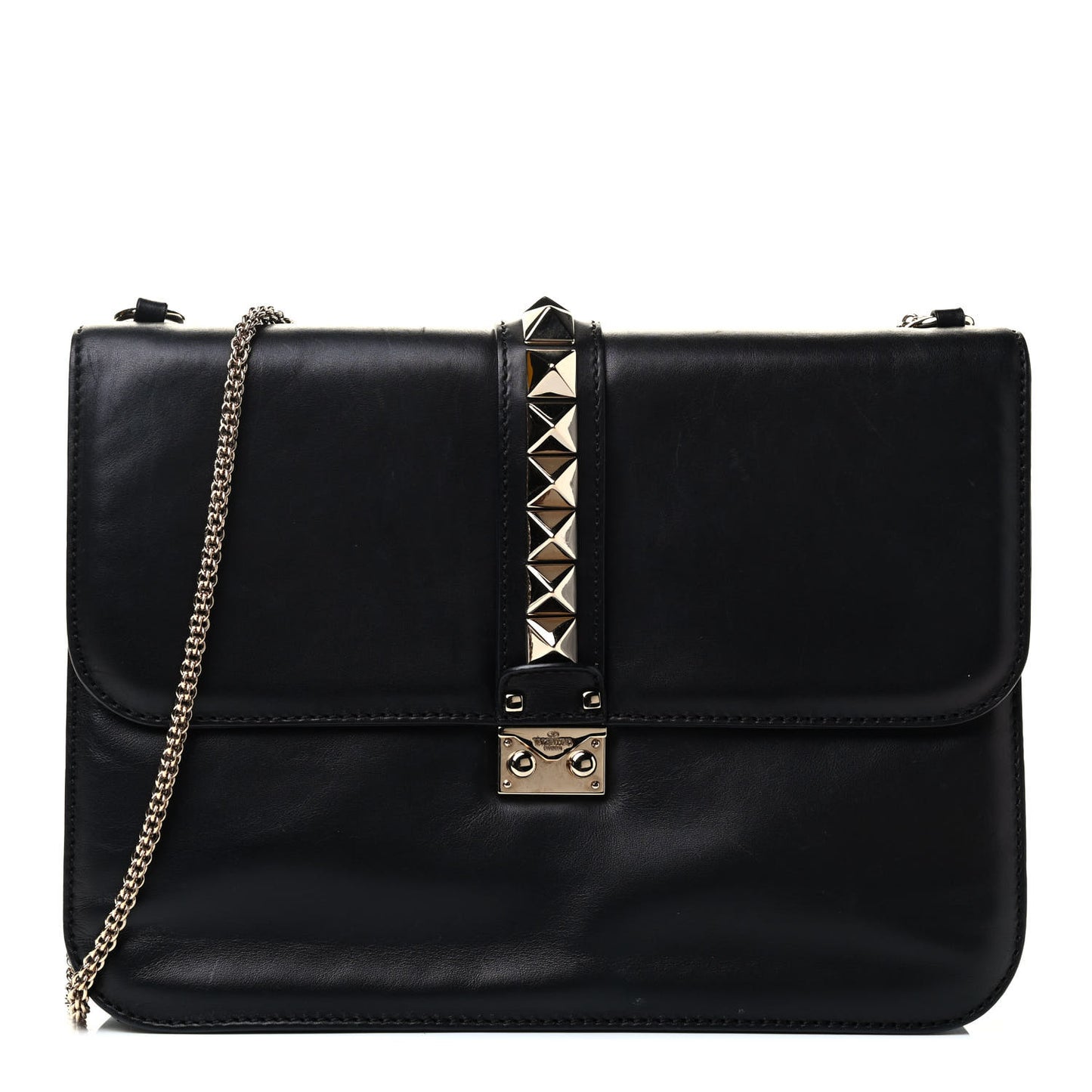 Vitello Extra Large Glam Lock Rockstud Flap Black