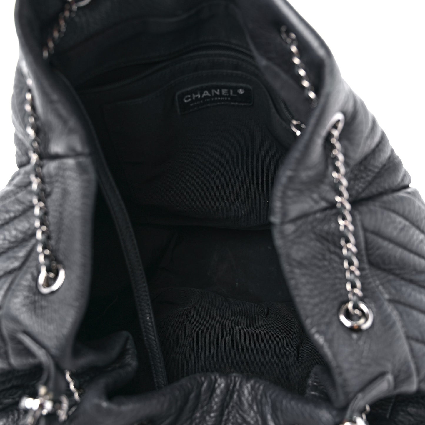 Deerskin Chevron Large CC Chain Bucket Drawstring Bag Black