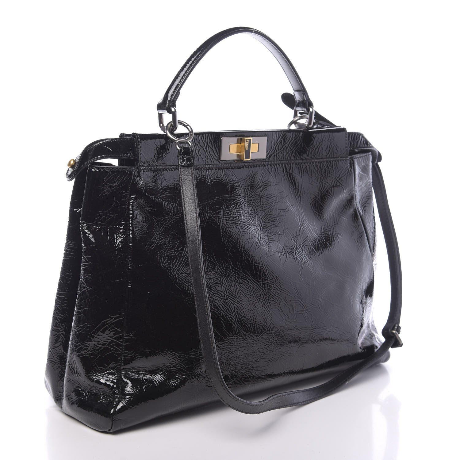 Fendi Patent Large Peekaboo Iconic Satchel Black 4 of 11