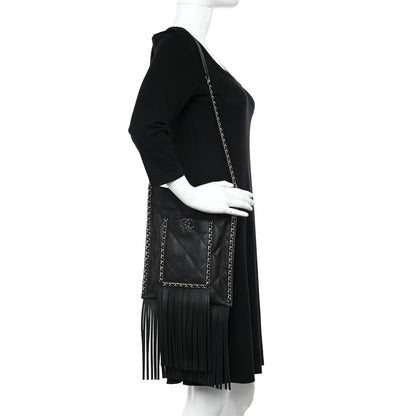 Chanel Calfskin Quilted Fringe Small Shopping Bag Black 2 of 10