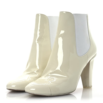 Chanel Patent Calfskin Cap Toe Ankle Boots 39 Ecru 4 of 13