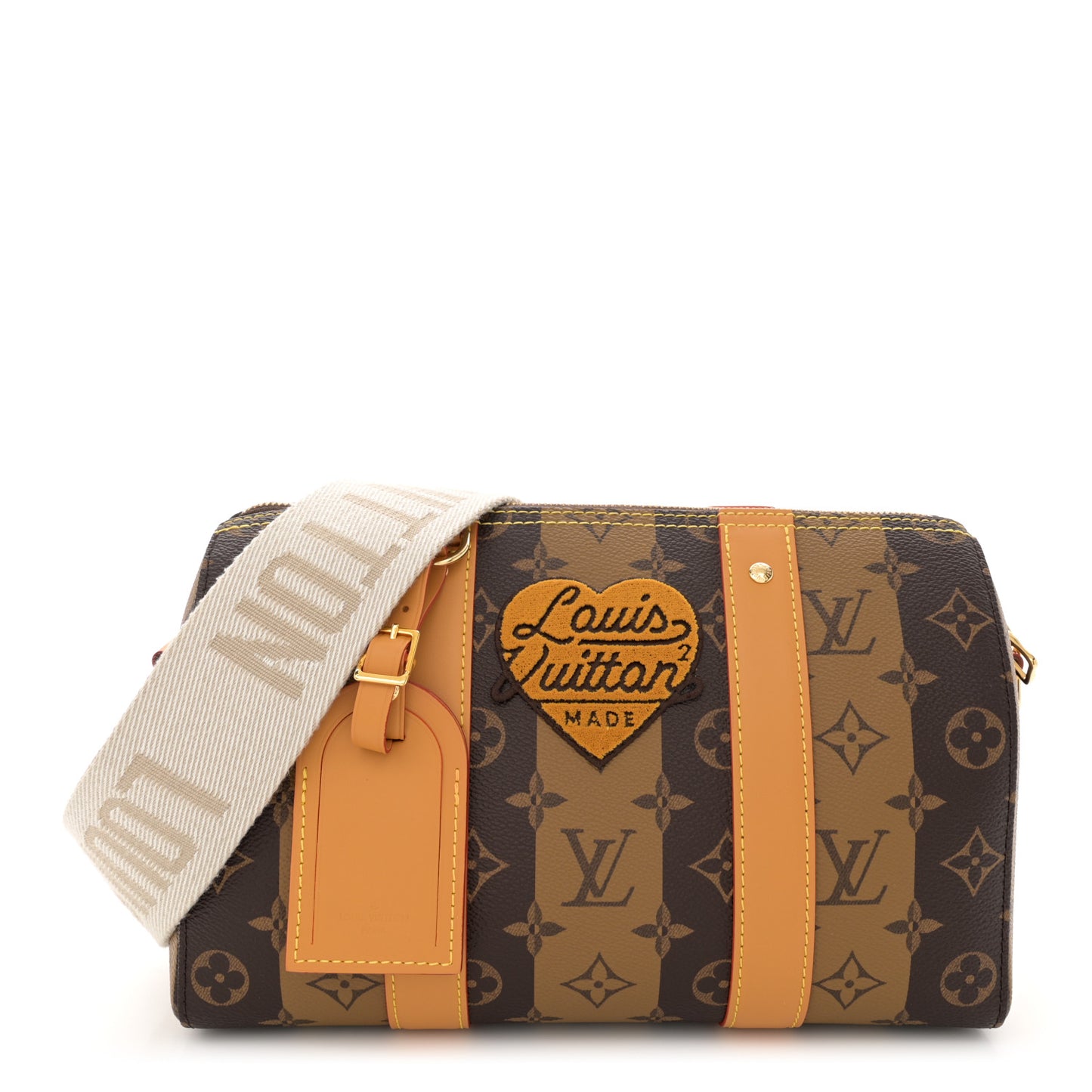 X NIGO Reverse Monogram Stripes City Keepall Bandouliere Brown