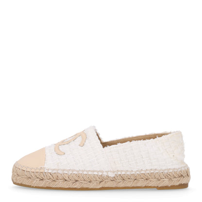 Chanel Tweed Grosgrain CC Espadrilles 36 White Beige 1 of 10