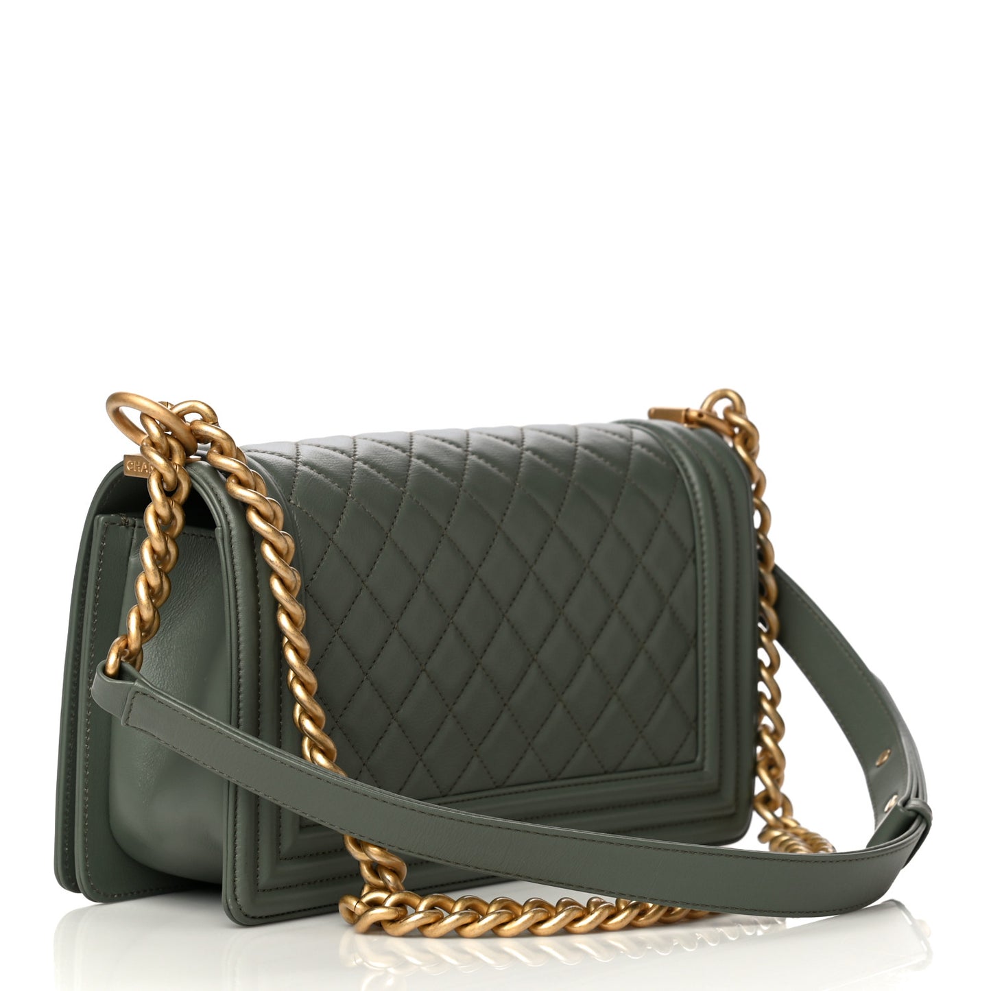 Calfskin Quilted Medium Boy Flap Dark Green