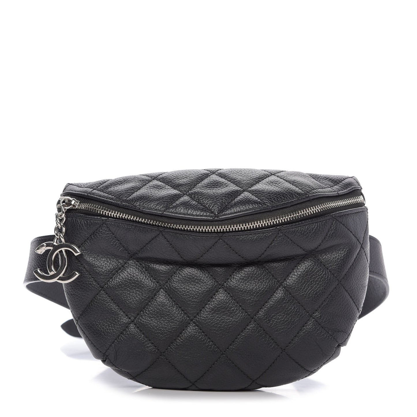 Grained Calfskin Quilted Waist Belt Bag Black