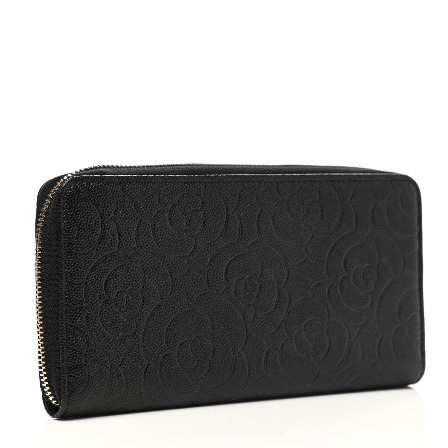 Chanel Caviar Camellia Embossed Large Zip Around Gusset Wallet Black 3 of 8