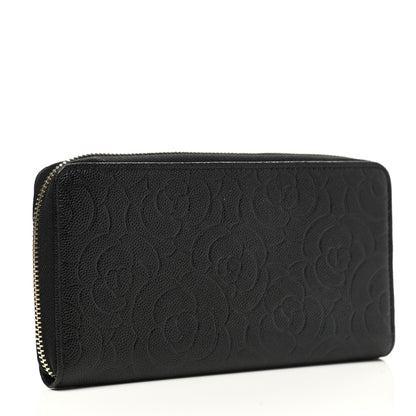 Chanel Caviar Camellia Embossed Large Zip Around Gusset Wallet Black 3 of 8