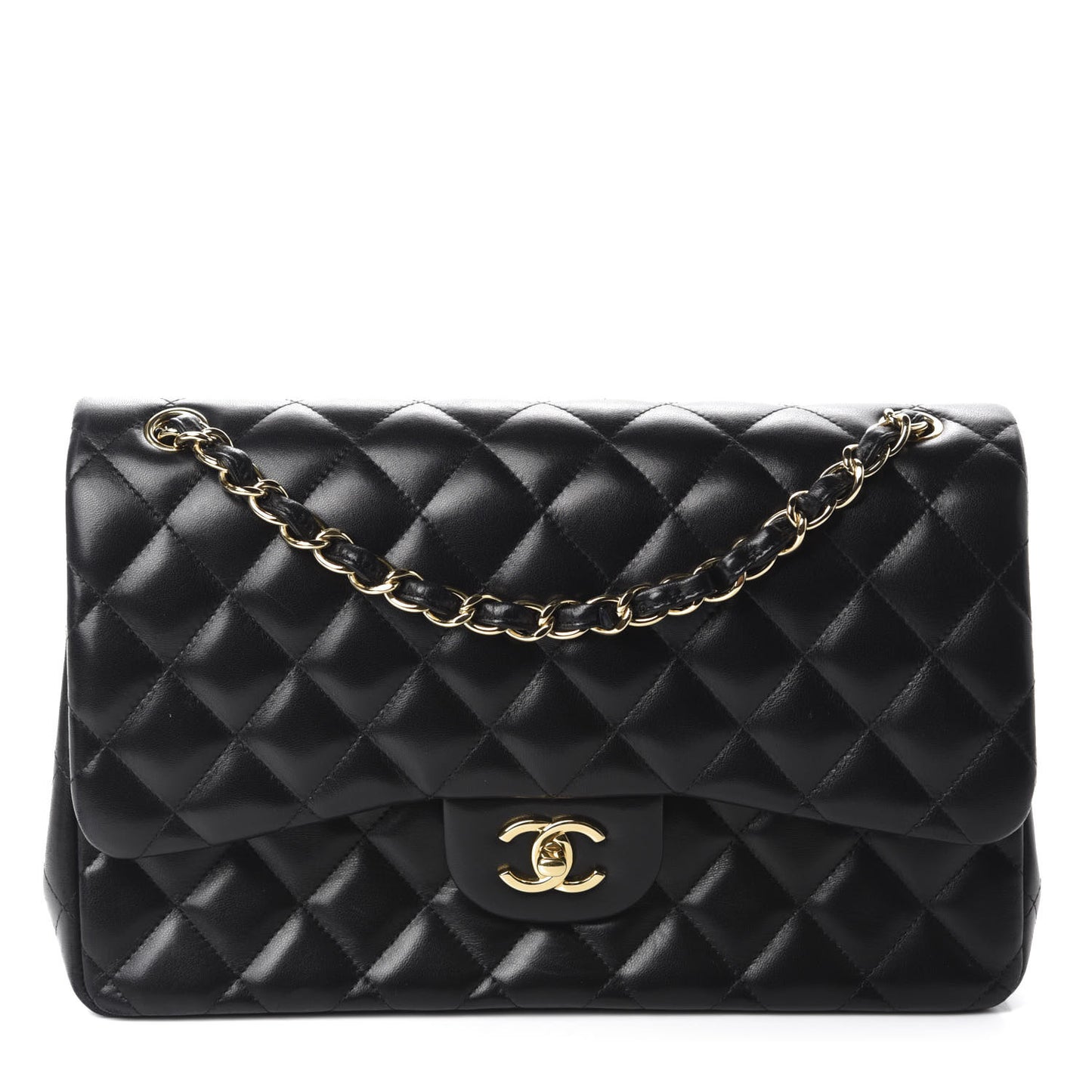 Lambskin Quilted Jumbo Double Flap Black