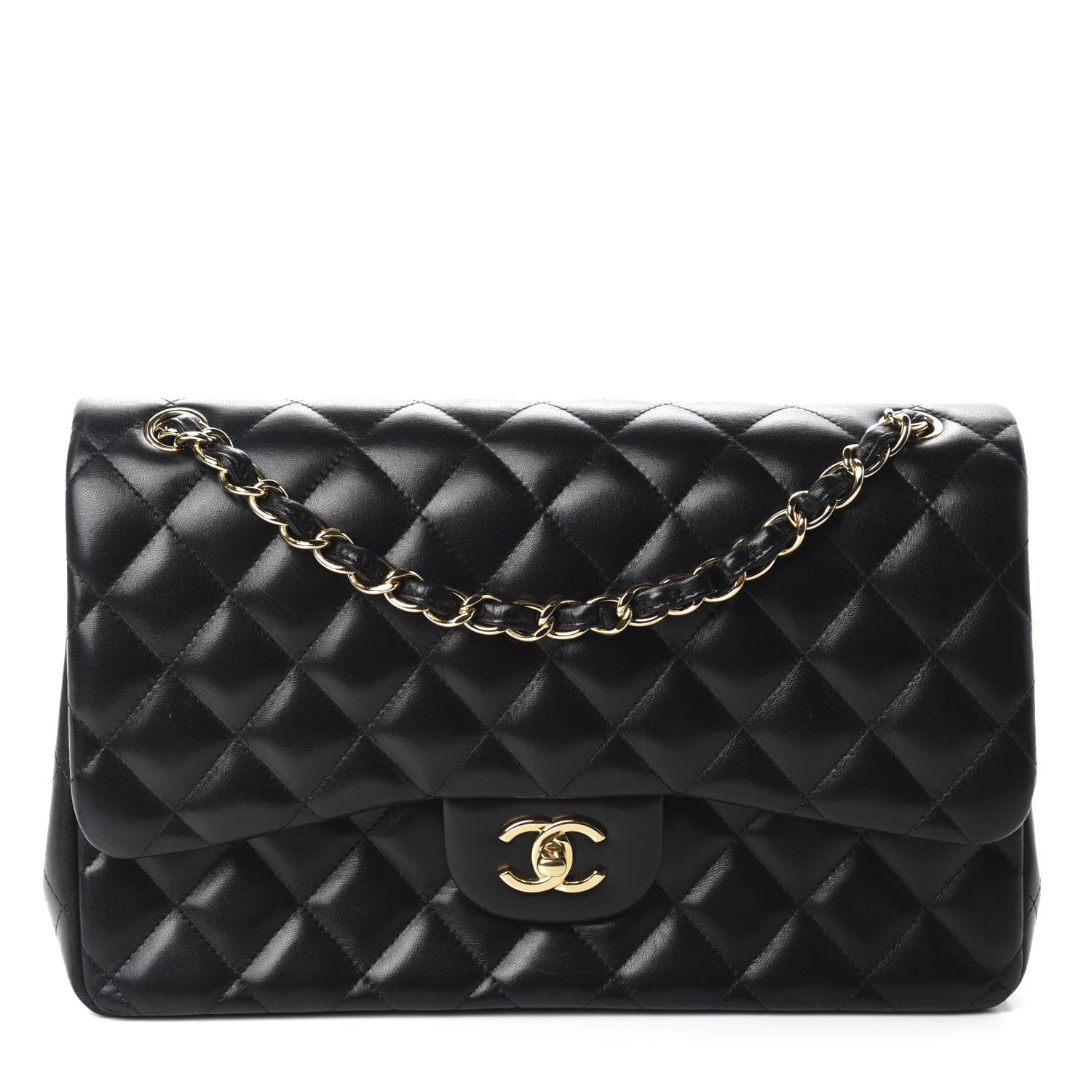 Chanel Lambskin Quilted Jumbo Double Flap Black 1 of 14