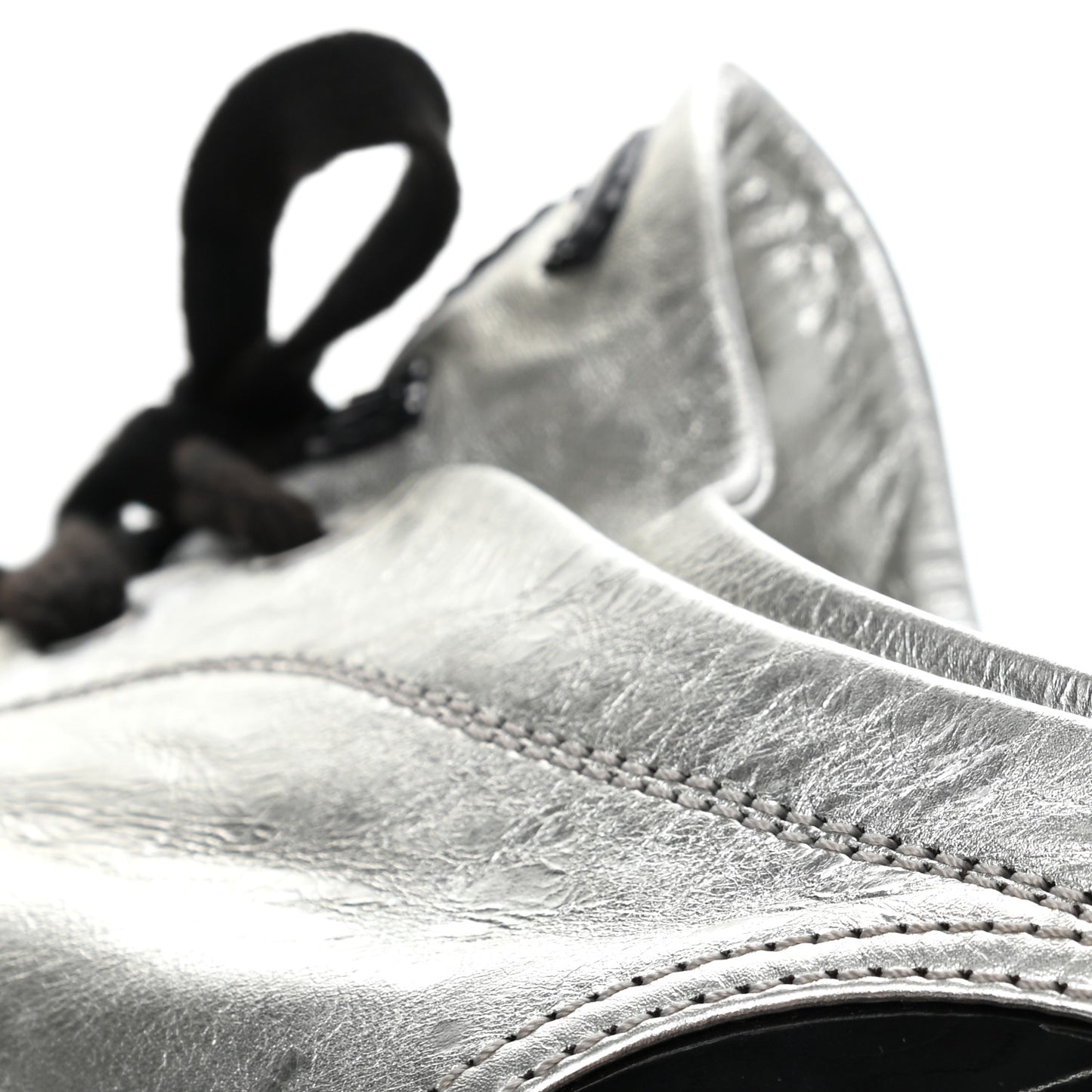 Metallic Lambskin Patent Cap Toe CC Sneakers 38.5 Silver Black