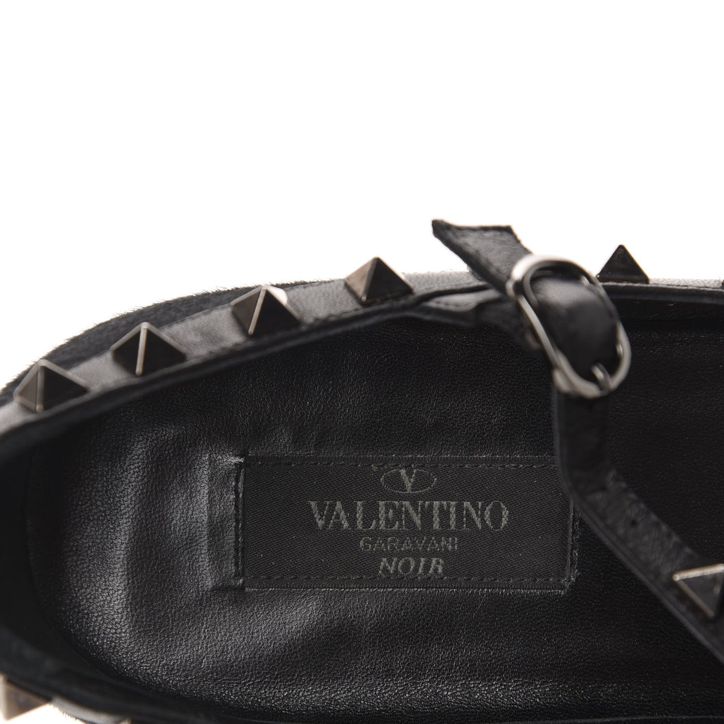 Calf Hair Rockstud Cage Ballerina Flats 37.5 Black
