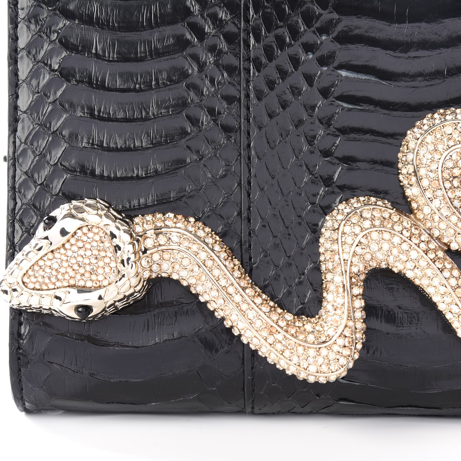 Judith Leiber Elaphe Crystal Serpent Clutch Champagne Black 8 of 8