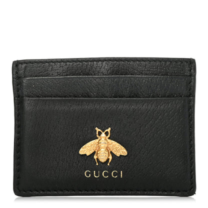 Gucci Pebbled Calfskin Animalier Card Holder Black 1 of 5