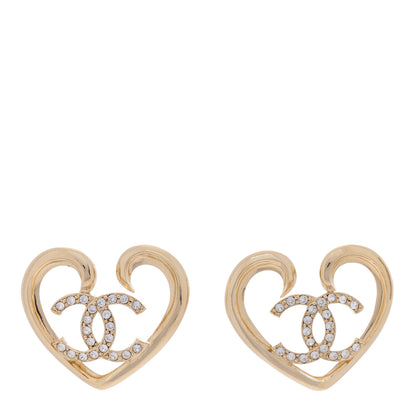 Chanel Metal Crystal CC Logo Open Heart Earrings Gold 1 of 4