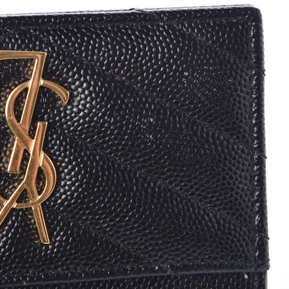 Saint Laurent Grain De Poudre Matelasse Chevron Monogram Credit Card Case Black 8 of 9