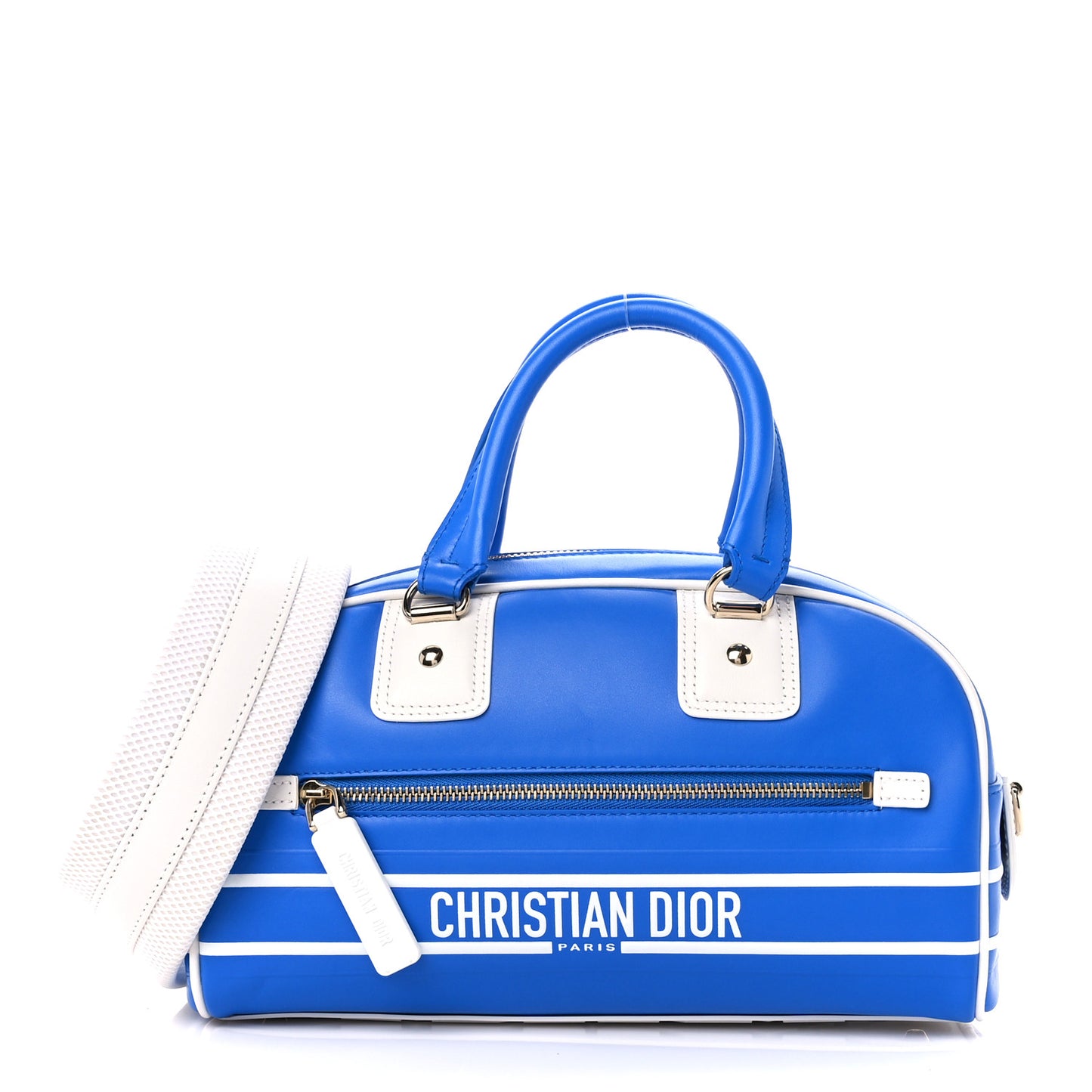 Calfskin Small Dior Vibe Zip Bowling Bag Blue