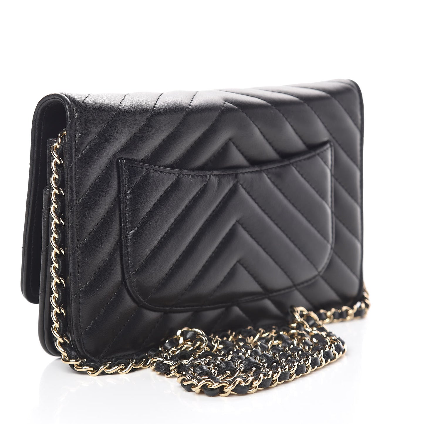 Lambskin Chevron Quilted Wallet On Chain WOC Black
