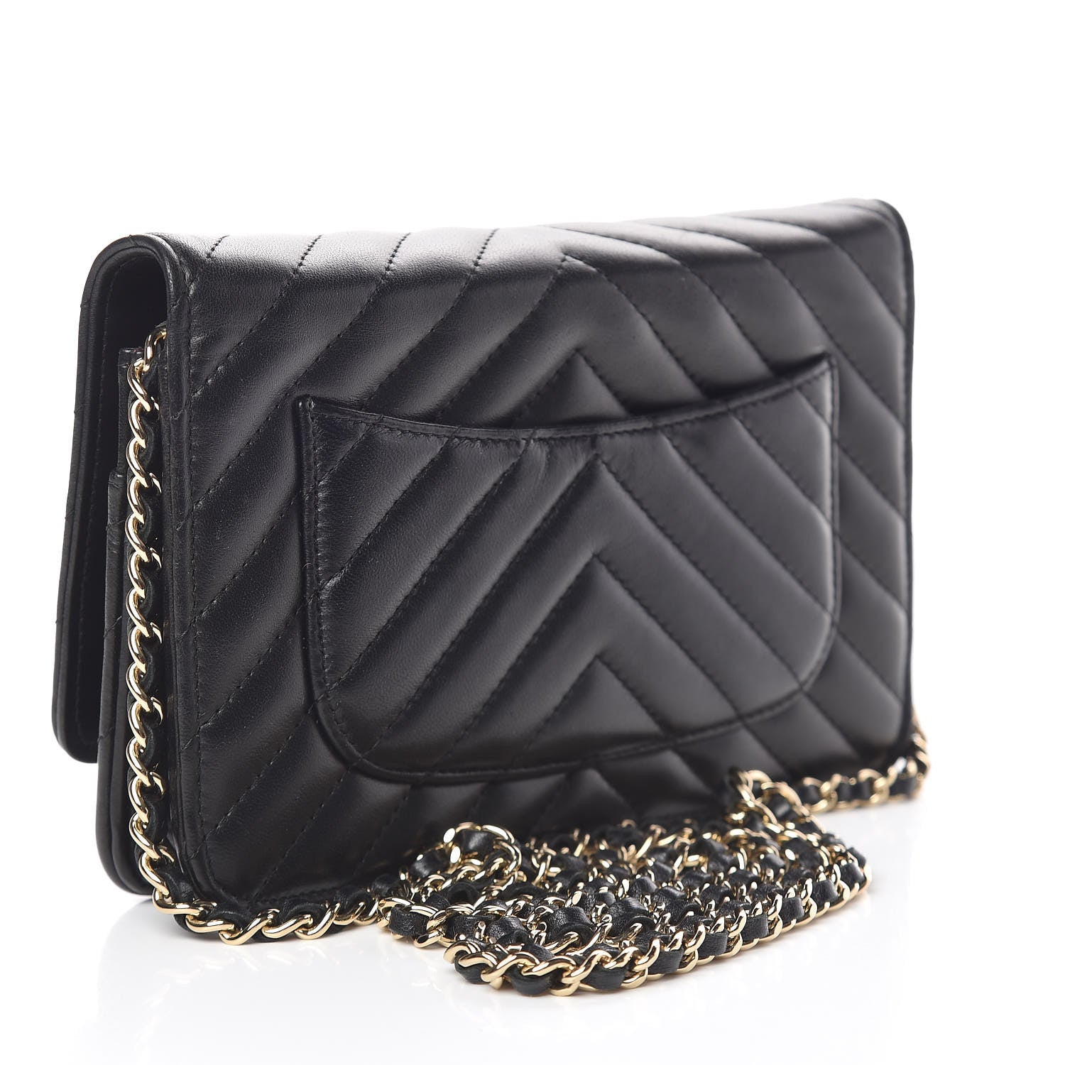 Chanel Lambskin Chevron Quilted Wallet On Chain WOC Black 3 of 13