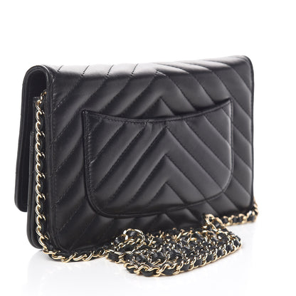 Chanel Lambskin Chevron Quilted Wallet On Chain WOC Black 3 of 13