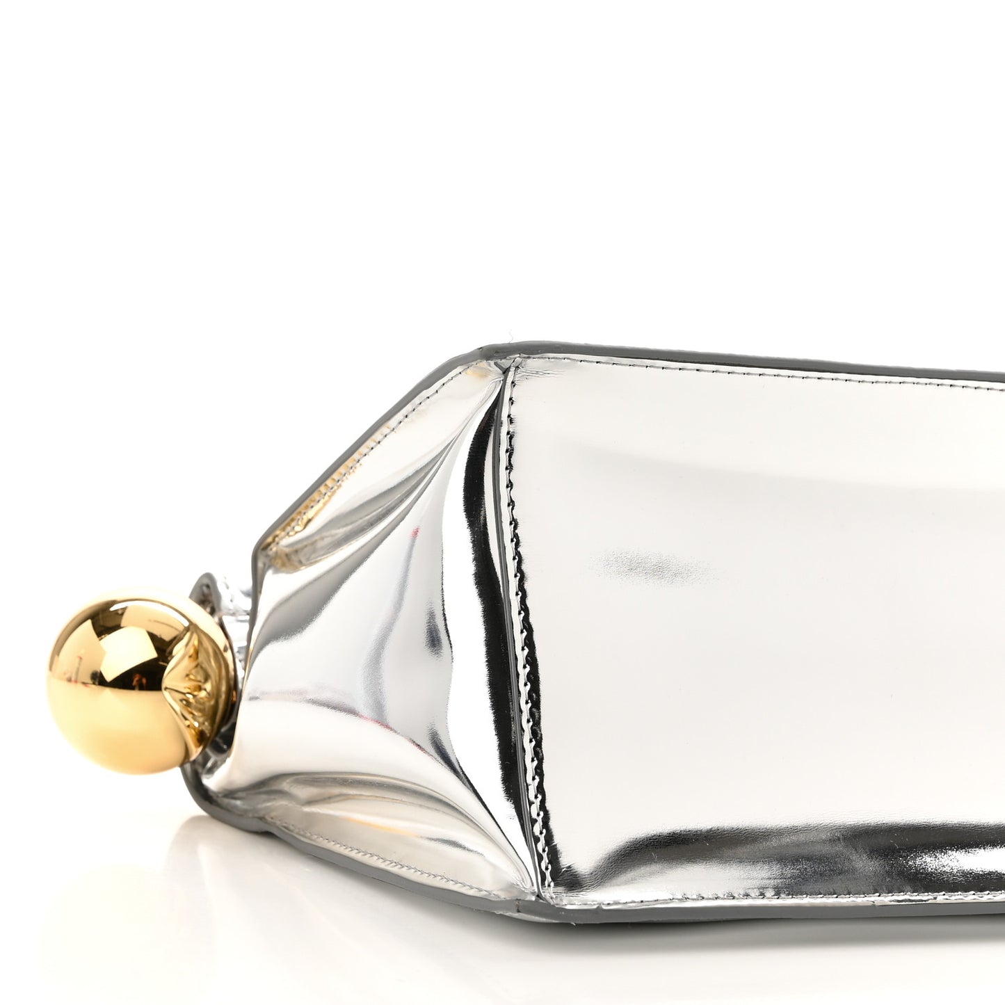 Metallic Patent Calfskin La Pochette Rond Carre Silver