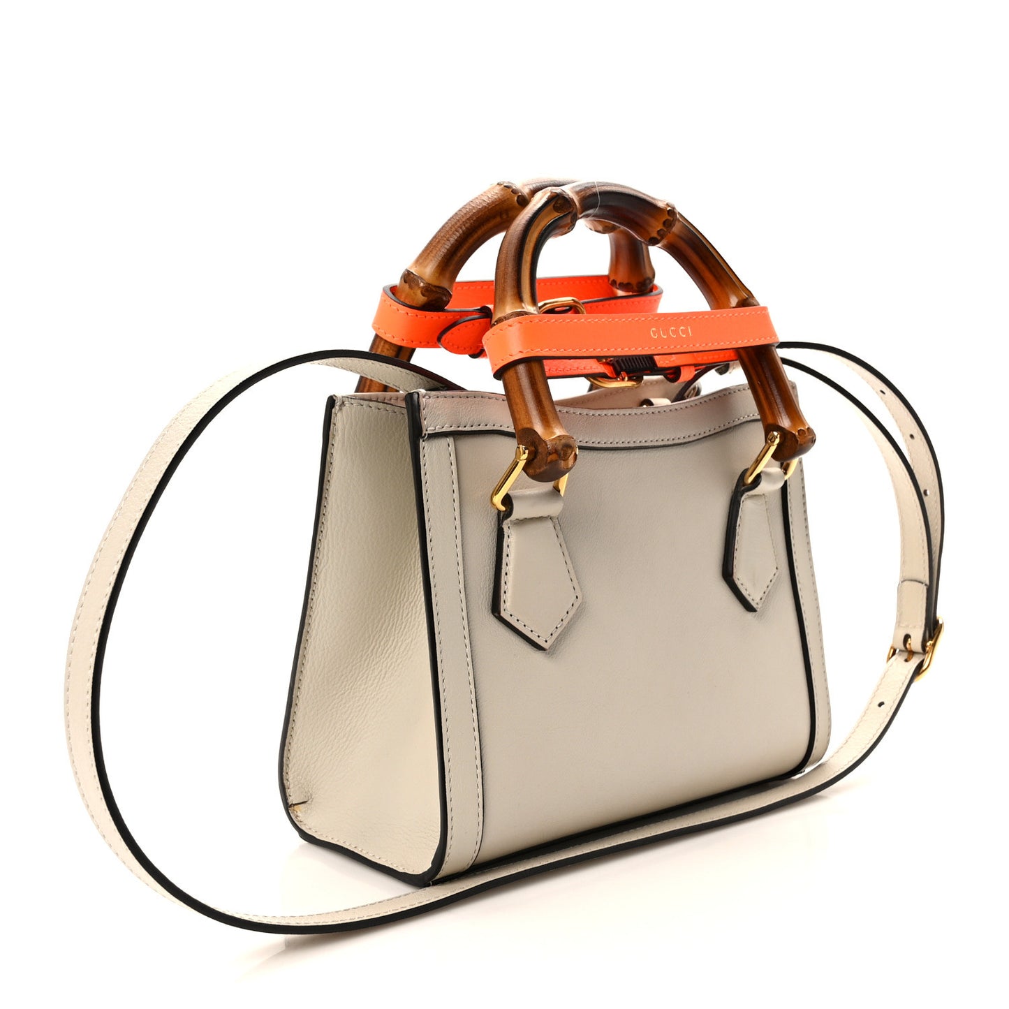 Wonka Grain Calfskin Mini Diana Tote Bag Mystic White Orange Fluo