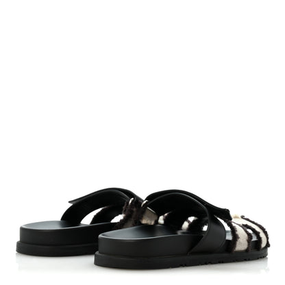 Hermes Techno Fringed H Canvas Caflskin Womens Chypre Sandals 38 Prunoir Black 5 of 11
