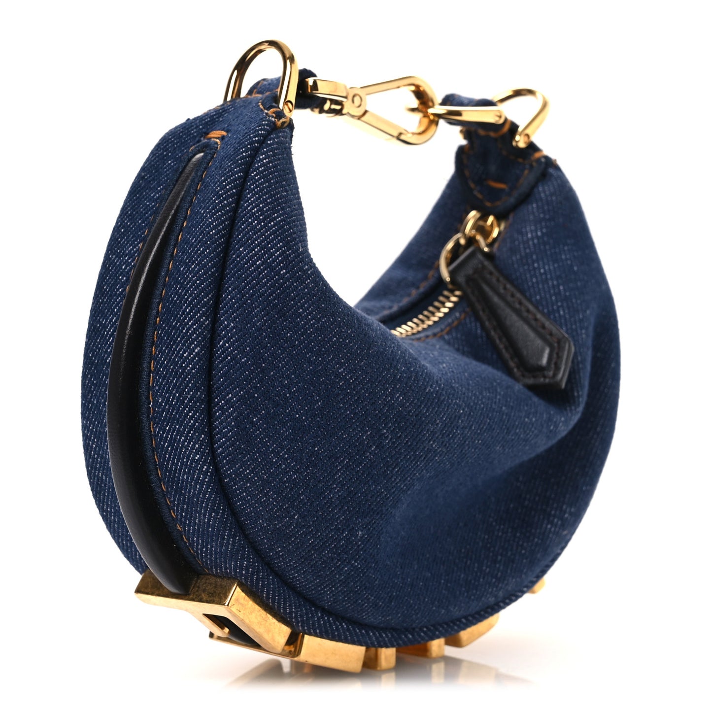 Denim Shiny Nappa Nano Fendigraphy Hobo Charm Blue Moro