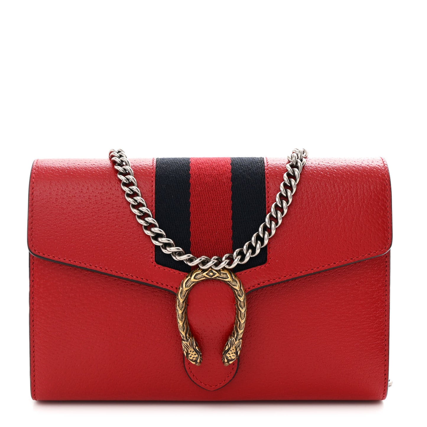 Calfskin Web Mini Dionysus Chain Wallet Hibiscus Red