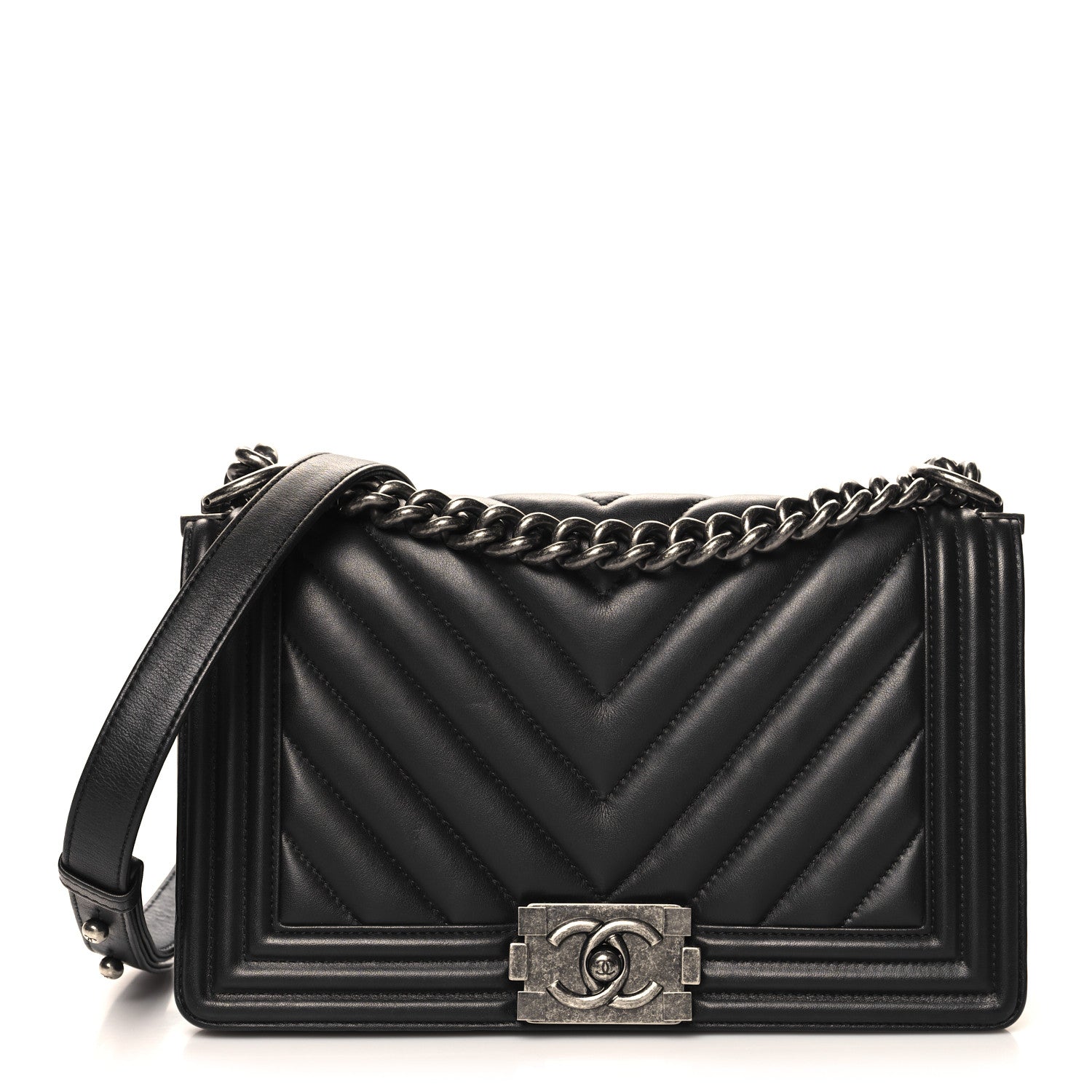 Chanel Lambskin Chevron Quilted Medium Boy Flap Black 1 of 10