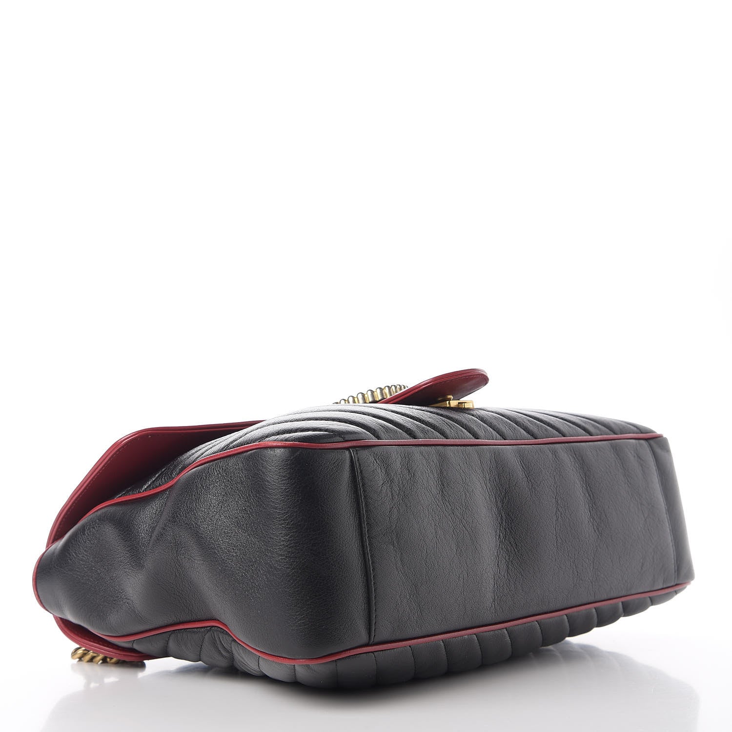 Gucci Vintage Effect Calfskin Matelasse Diagonal Large Torchon GG Marmont Shoulder Bag Black Romantic Cherry 4 of 10