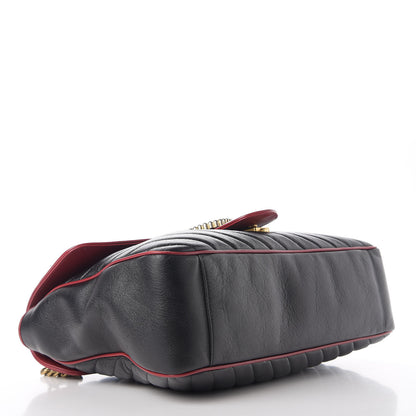 Gucci Vintage Effect Calfskin Matelasse Diagonal Large Torchon GG Marmont Shoulder Bag Black Romantic Cherry 4 of 10