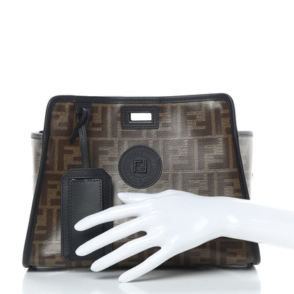 Fendi Glazed Fabric Vitello Century FF 1974 Stamp Patch Mini Peekaboo Defender Cover Mogano Panna Black 2 of 9