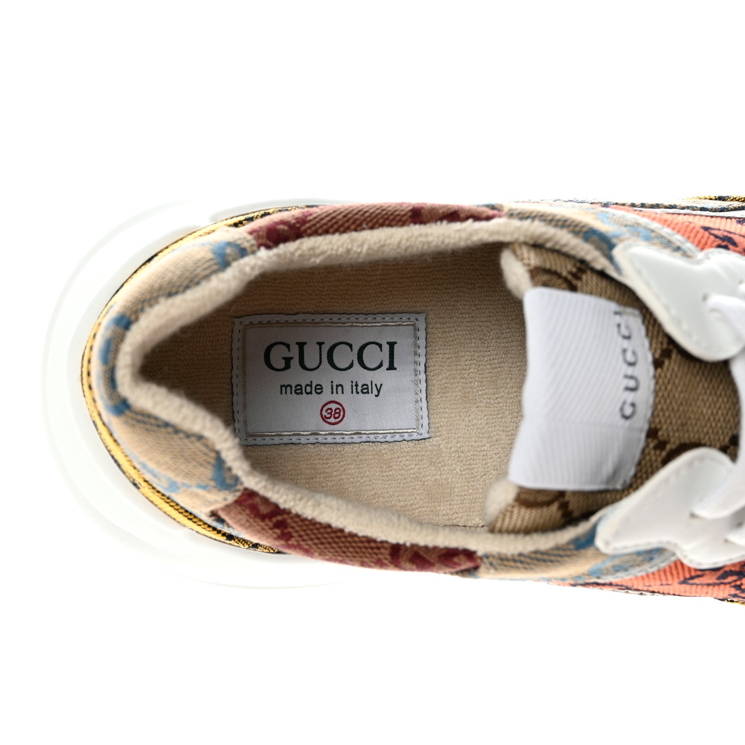 Gucci Monogram Multicolor Demetra Womens Rhyton Sneakers 38 Yellow Blue Great White Tabasco 7 of 9