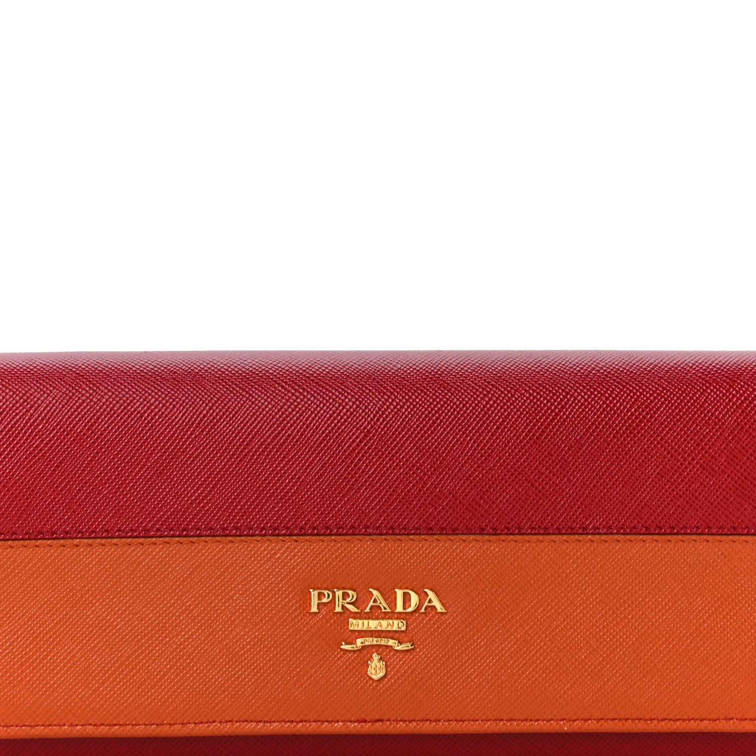 Prada Saffiano Bi-Color Metal Continental Flap Wallet Fuoco Papaya 7 of 17