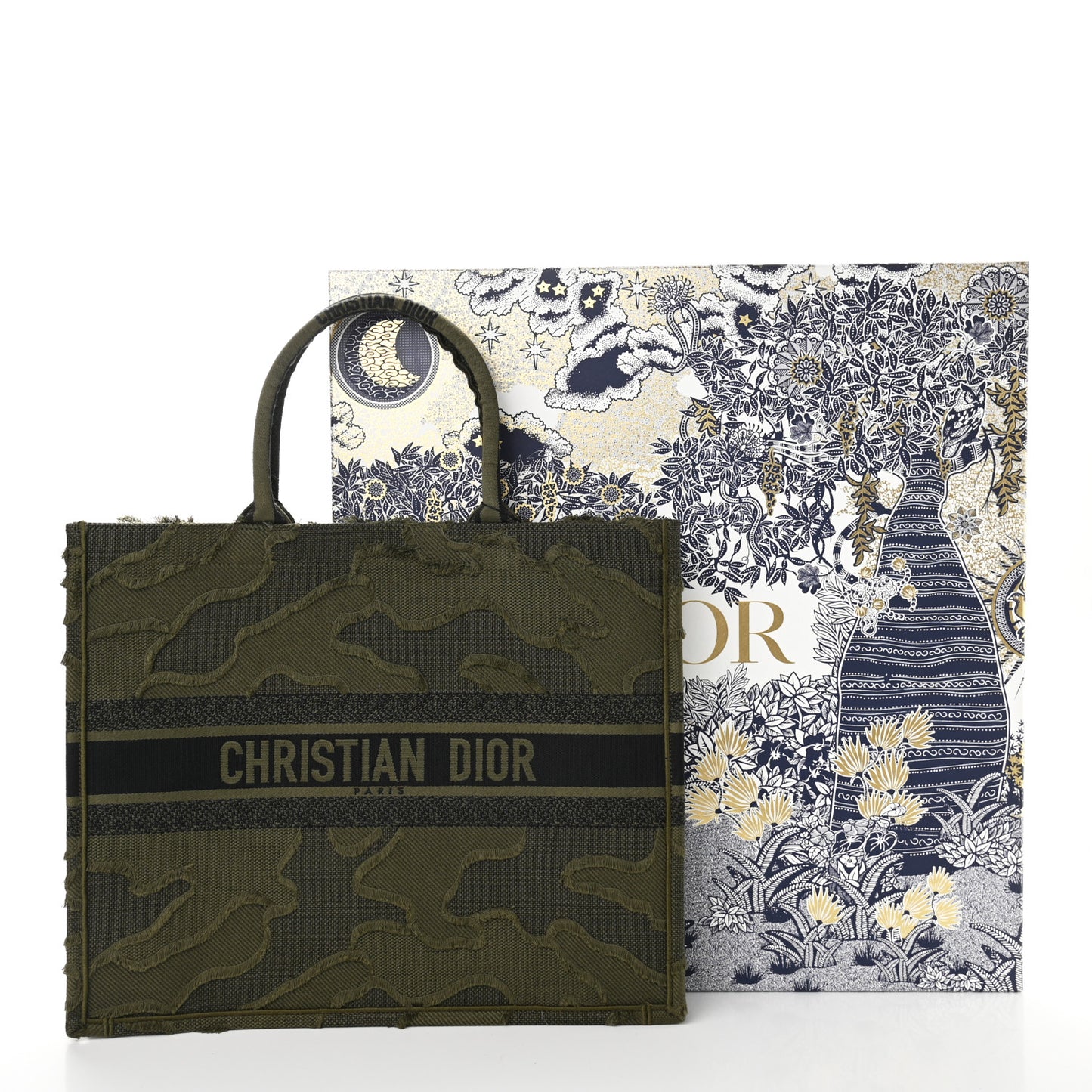 Canvas Embroidered Camouflage Book Tote Green