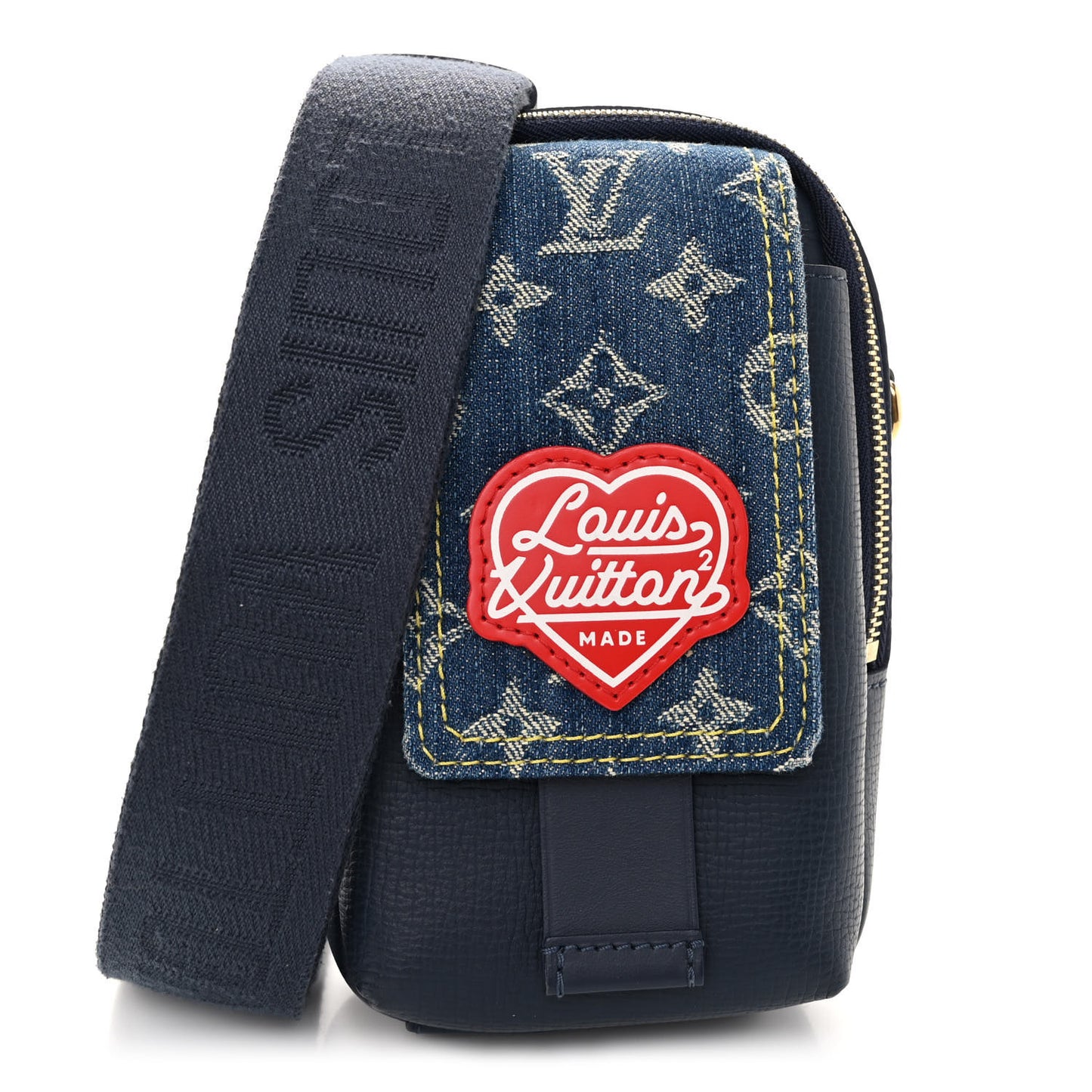 X NIGO Denim Monogram Flat Double Phone Pouch