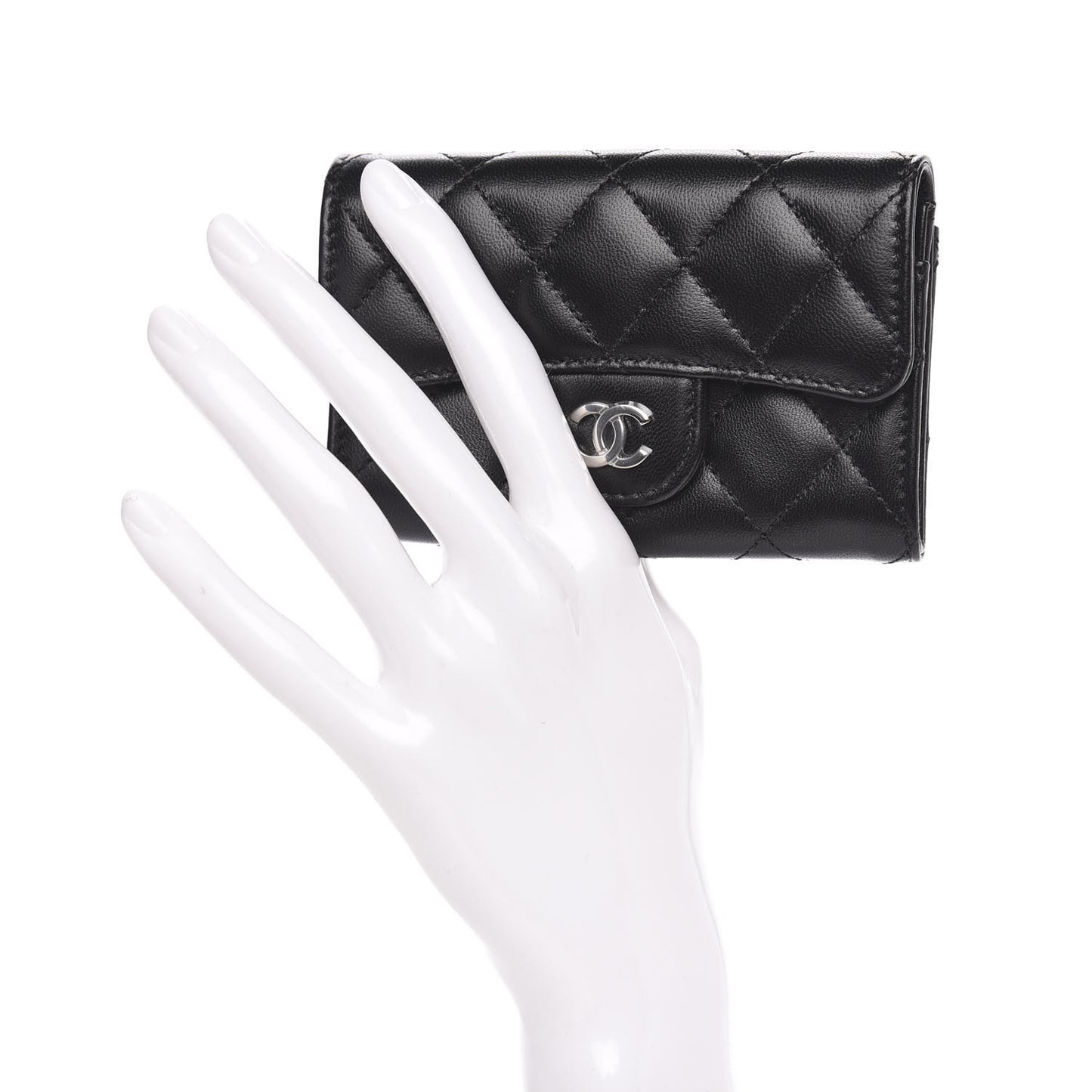 Lambskin Quilted Flap Card Holder Black