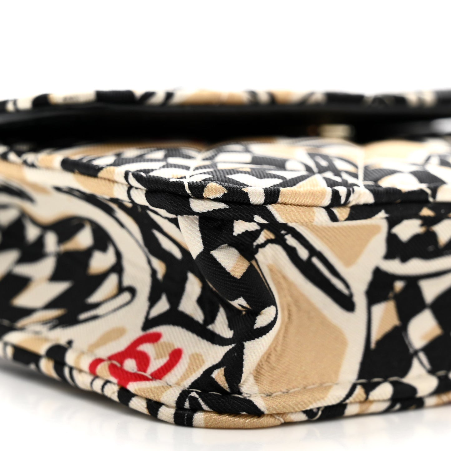 Canvas Check Flag Printed CC Clutch With Chain Beige Multicolor