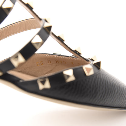 Valentino Garavani Pebbled Calfskin Rockstud Flat Cage Mules 36.5 Black 9 of 11