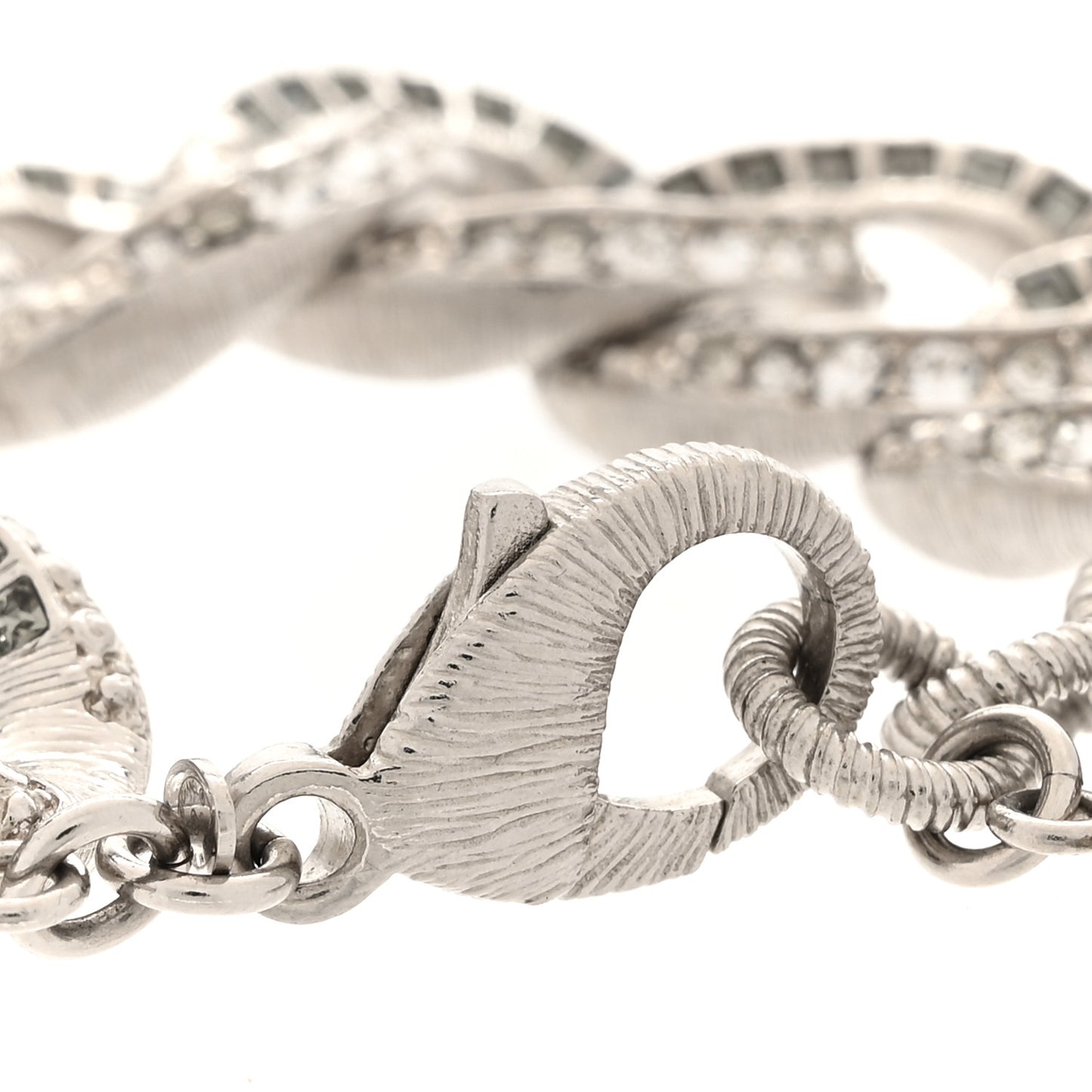 Baguette Crystal Quilted CC Chain Bracelet Silver