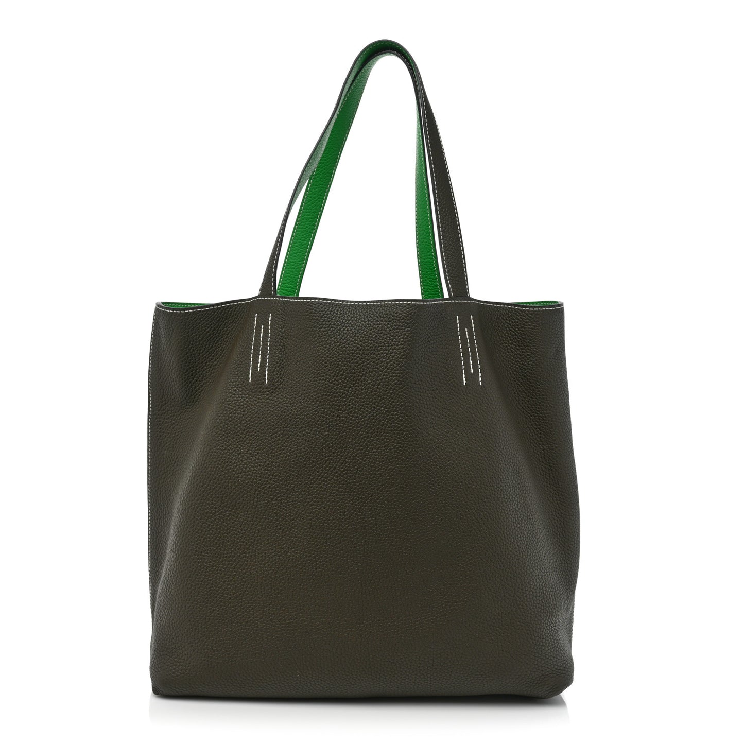 Taurillon Clemence Double Sens 45 Reversible Tote Vert De Gris Bamboo