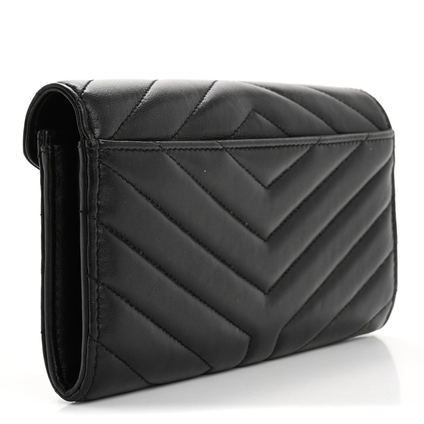 Lambskin Y Quilted Monogram Large Loulou Flap Wallet Black