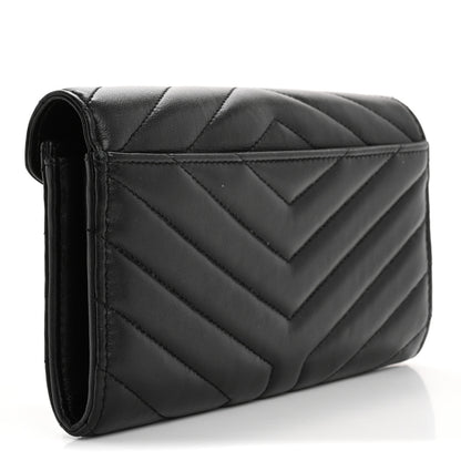Saint Laurent Lambskin Y Quilted Monogram Large Loulou Flap Wallet Black 3 of 13