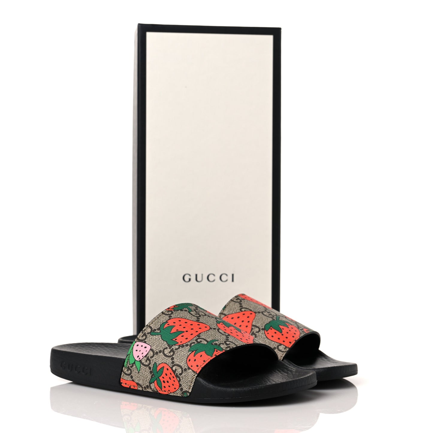 GG Supreme Monogram Strawberry Slide Sandals 36 Beige Multicolor
