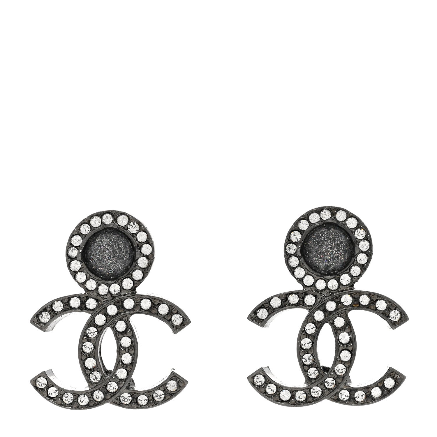 Chanel Ruthenium Crystal CC Drop Earrings Silver Grey 1 of 5