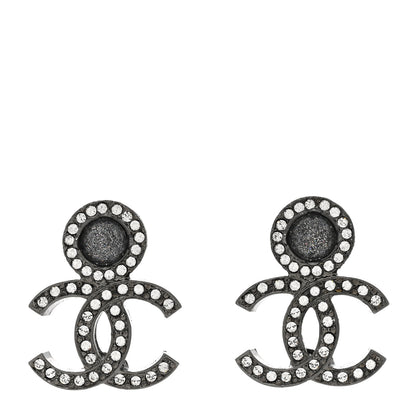 Chanel Ruthenium Crystal CC Drop Earrings Silver Grey 1 of 5